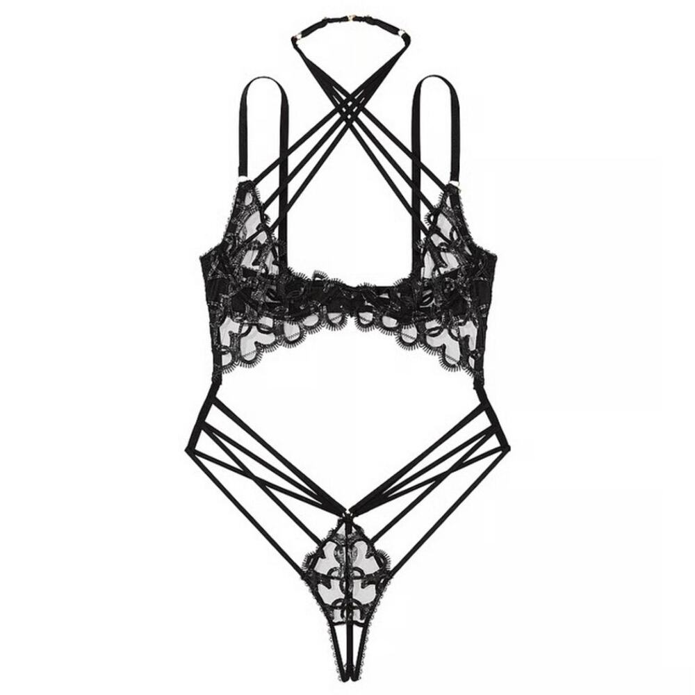 Victoria’s Secret Very Sexy Shimmer Heart Open Cup Strappy Playsuit Size XXL New